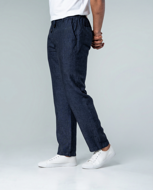 7ate9 Men Pure Linen Navy Drawstring Pants | 789A0021