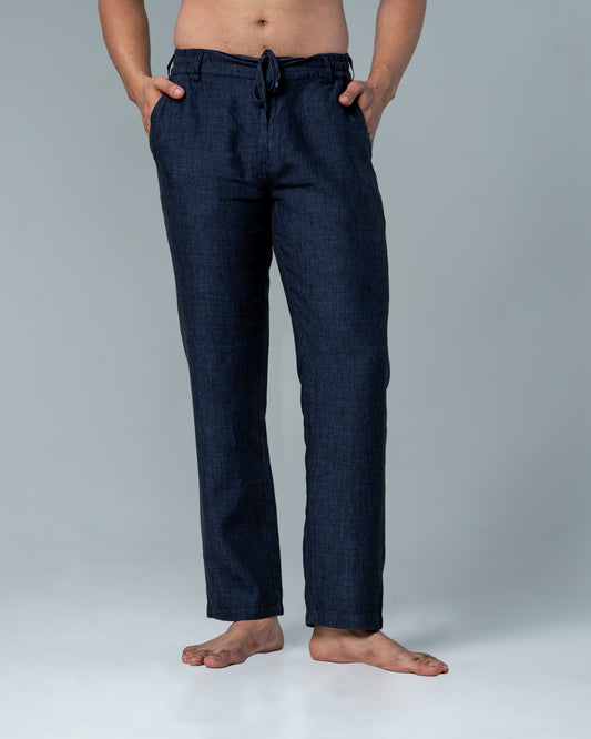 Pure Linen Navy Drawstring Pants