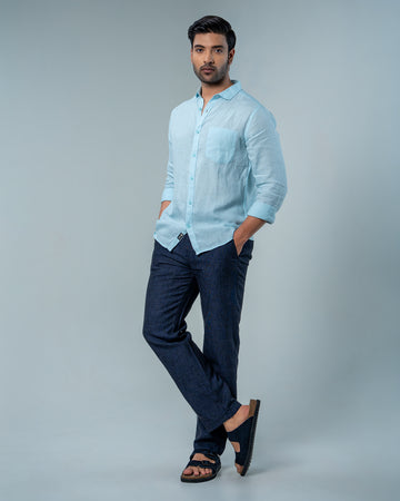 Relaxed Sky Blue Pure Linen Shirt