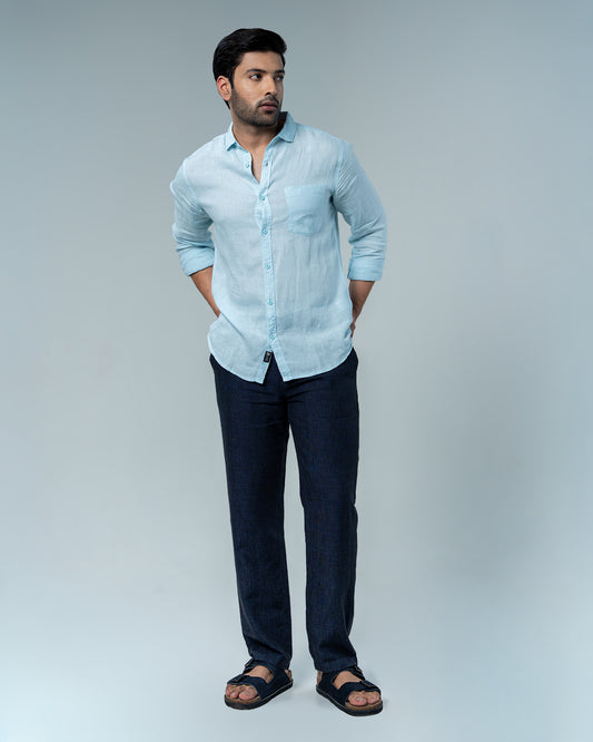 Relaxed Sky Blue Pure Linen Shirt