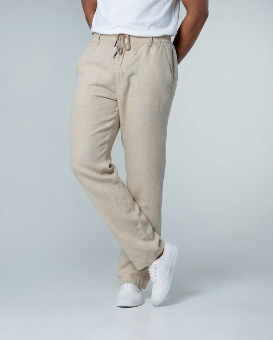 7ate9 Men Pure Linen Beige Drawstring Pants | 789A0019