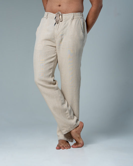 Pure Linen Beige Drawstring Pants