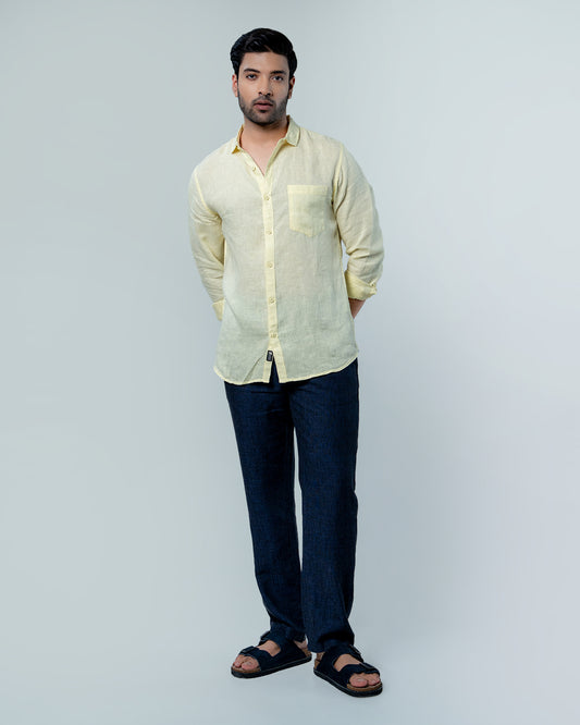 7ate9 Men Pure Linen Yellow Relaxed Fit Shirt | 789A0009