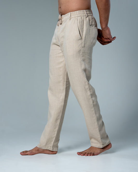 Pure Linen Beige Drawstring Pants