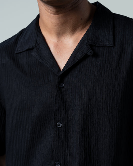 7ate9 Men Dobby Black Relaxed Fit Shirt | 789A0001