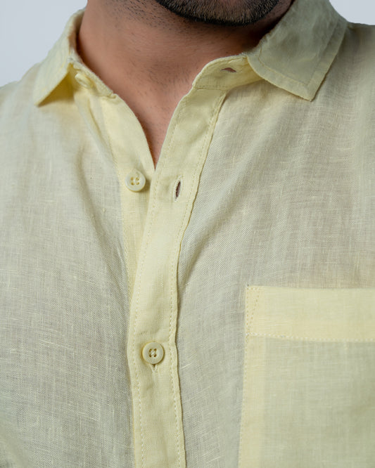 7ate9 Men Pure Linen Yellow Relaxed Fit Shirt | 789A0009