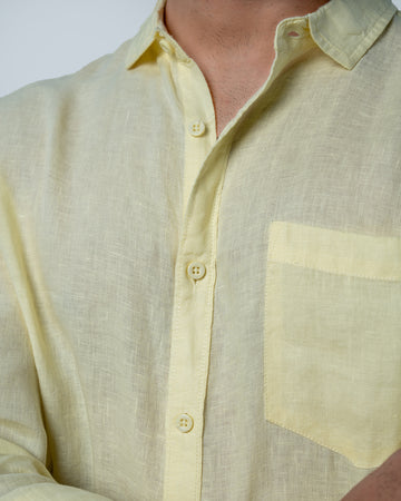 7ate9 Men Pure Linen Yellow Relaxed Fit Shirt | 789A0009