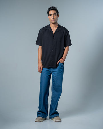 Relaxed Black Dobby Weave Shirt