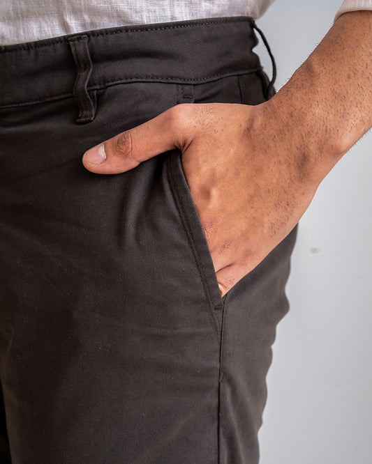 Structured Black Cotton Lycra Trousers