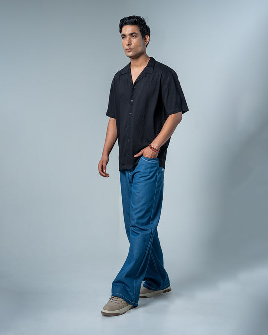 Relaxed Black Dobby Weave Shirt