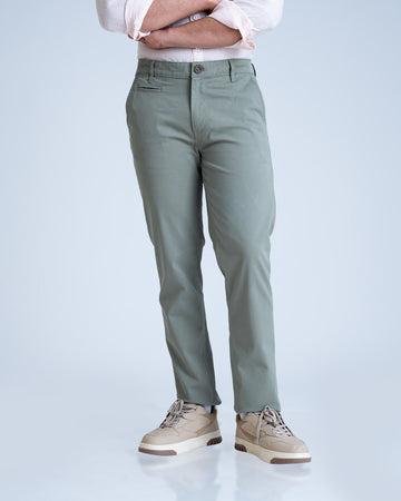 Structured Olive Cotton Lycra Trousers