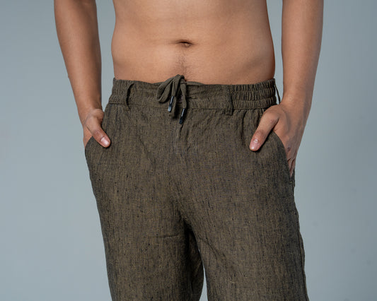 Pure Linen Brown Drawstring Pants