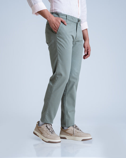 Structured Olive Cotton Lycra Trousers