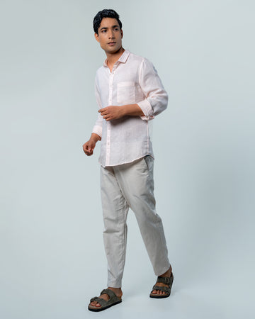 7ate9 Men Pure Linen Pink Relaxed Fit Shirt