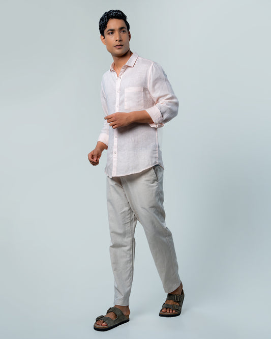 7ate9 Men Pure Linen Pink Relaxed Fit Shirt | 789A0007