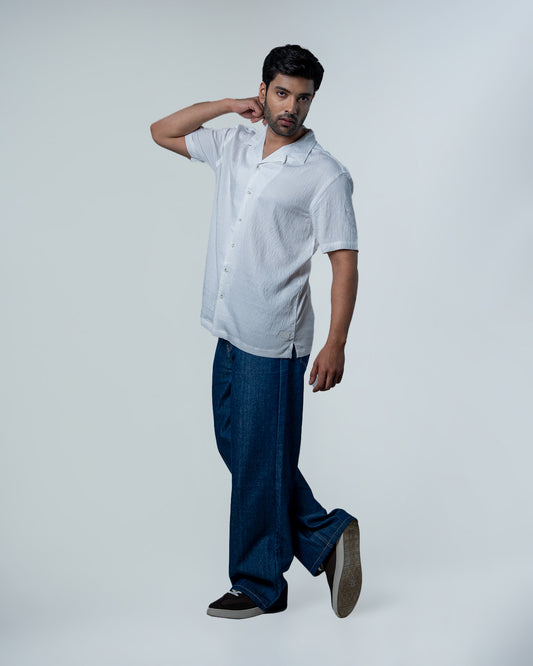 7ate9 Men Dobby White Relaxed Fit Shirt | 789A0002