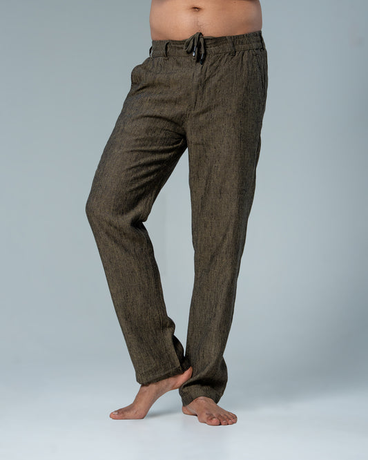 7ate9 Men Pure Linen Brown Drawstring Pants | 789A0020