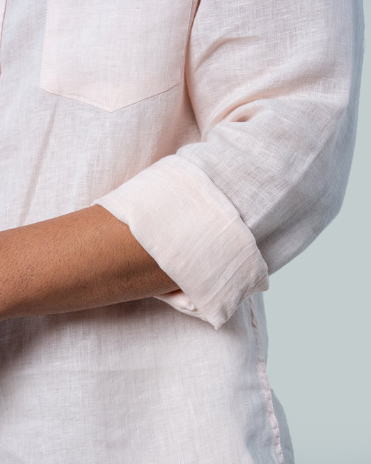 7ate9 Men Pure Linen Pink Relaxed Fit Shirt | 789A0007