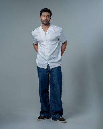 Relaxed White Dobby Weave Shirt
