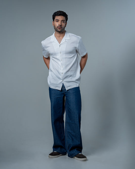 Relaxed White Dobby Weave Shirt