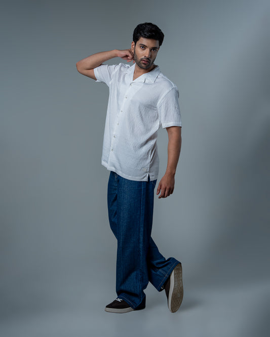 Relaxed White Dobby Weave Shirt