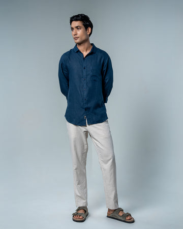 Relaxed Indigo Blue Pure Linen Shirt