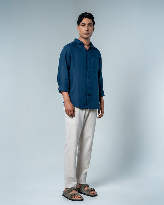 Relaxed Indigo Blue Pure Linen Shirt