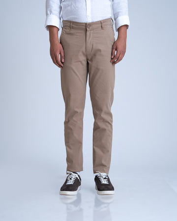 Structured Beige Cotton Lycra Trousers
