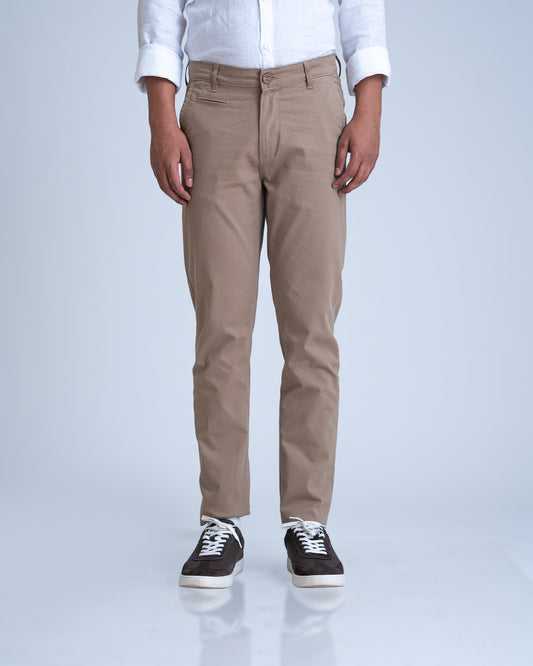 Structured Beige Cotton Lycra Trousers