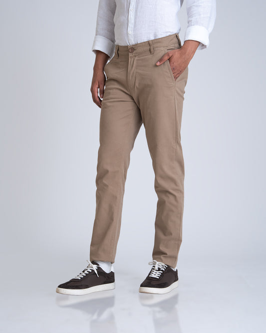 Structured Beige Cotton Lycra Trousers