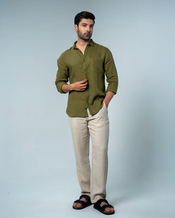 Relaxed Olive Pure Linen Shirt