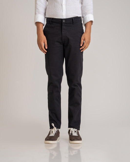 7ate9 Men Black Cotton Lycra Trousers | 789A0027