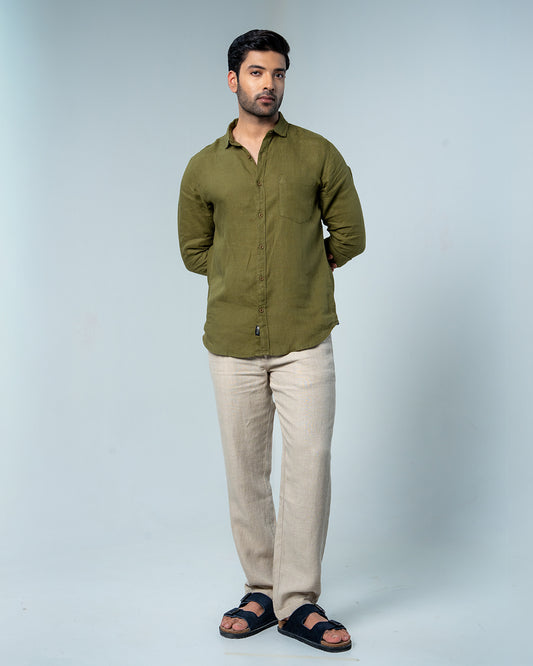 Relaxed Olive Pure Linen Shirt