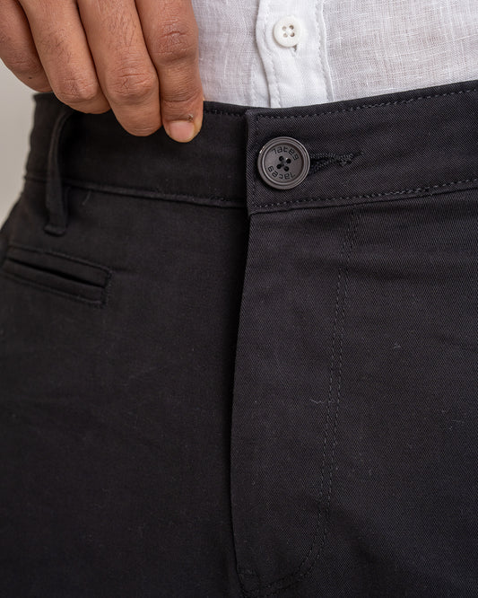 7ate9 Men Black Cotton Lycra Trousers | 789A0027
