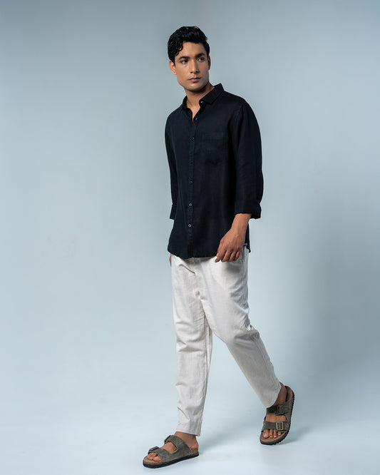 Relaxed Black Pure Linen Shirt