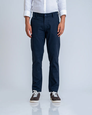 Structured Navy Cotton Lycra Trousers
