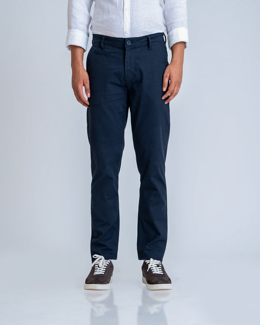 Structured Navy Cotton Lycra Trousers