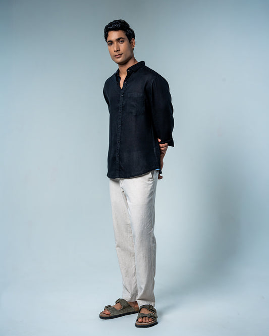 Relaxed Black Pure Linen Shirt