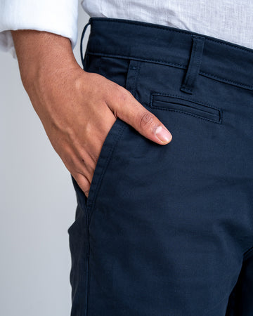 7ate9 Men Navy Cotton Lycra Trousers