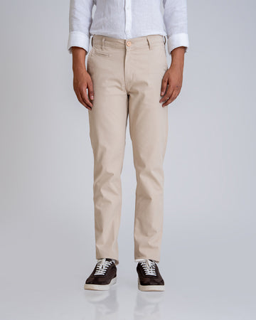 Structured Khaki Cotton Lycra Trousers