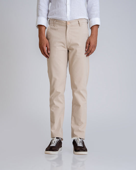 Structured Khaki Cotton Lycra Trousers