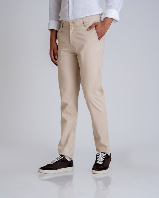 Structured Khaki Cotton Lycra Trousers
