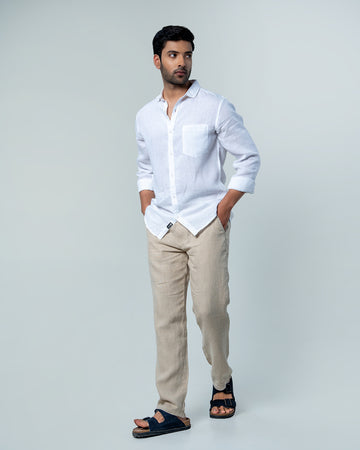 7ate9 Men Pure Linen White Relaxed Fit Shirt