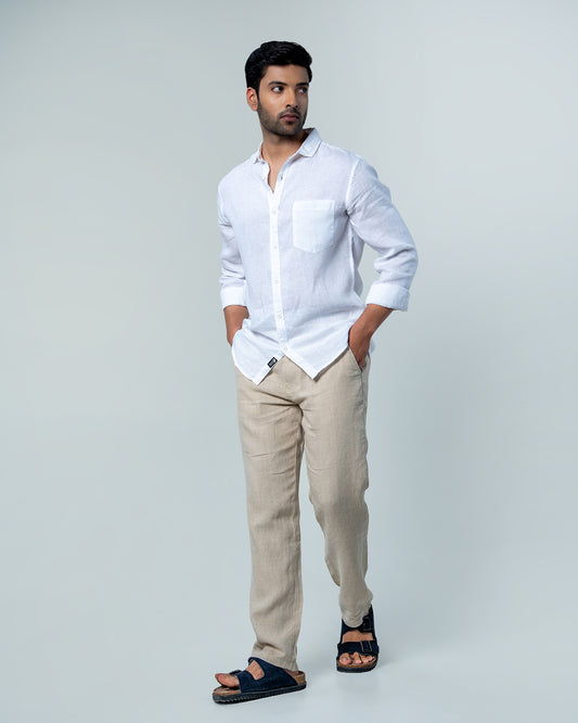 7ate9 Men Pure Linen White Relaxed Fit Shirt | 789A0011