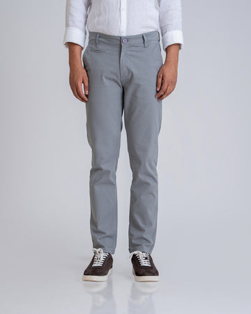 Structured Grey Cotton Lycra Trousers