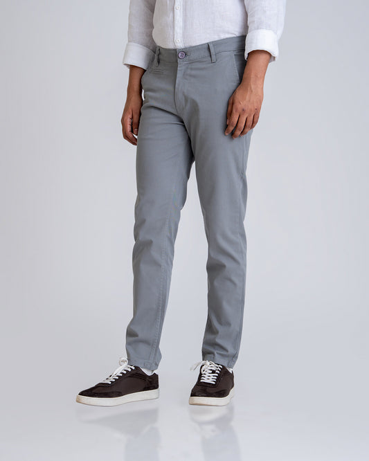 Structured Grey Cotton Lycra Trousers