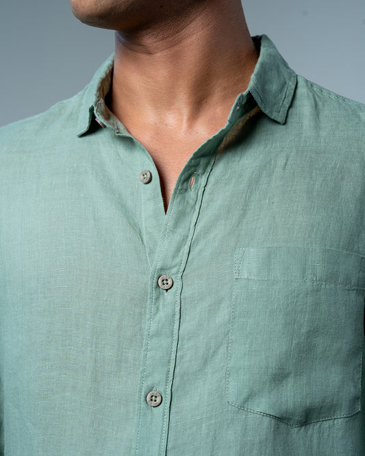 7ate9 Men Pure Linen Mint Relaxed Fit Shirt | 789A0006