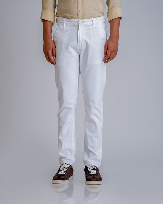 7ate9 Men White Cotton Lycra Trousers | 789A0031