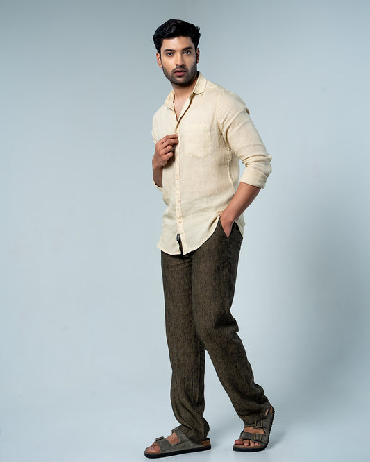 Relaxed Beige Pure Linen Shirt