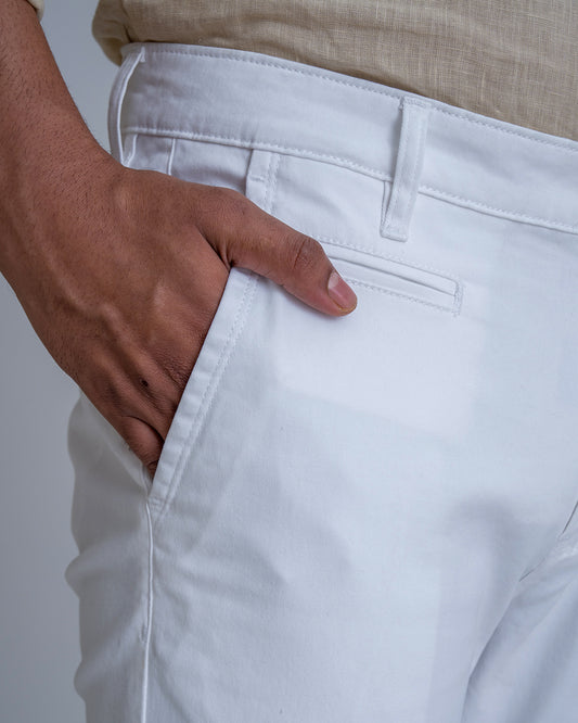 7ate9 Men White Cotton Lycra Trousers | 789A0031